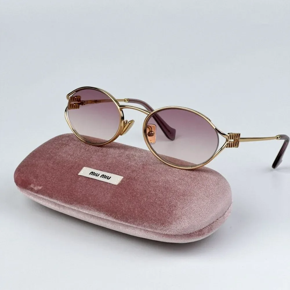NEW Miu Miu MU52YS 5AK06S Gold Brown Gradient Violet Oval Unisex Sunglasses - Picture 2 of 12